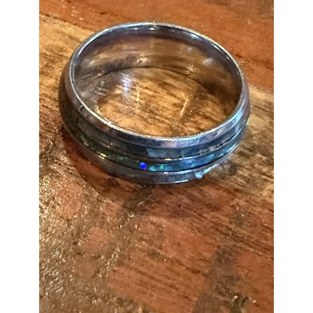 Mens Metal ABALONE Inlay Wedding Band Or Everyday Ring Size 10